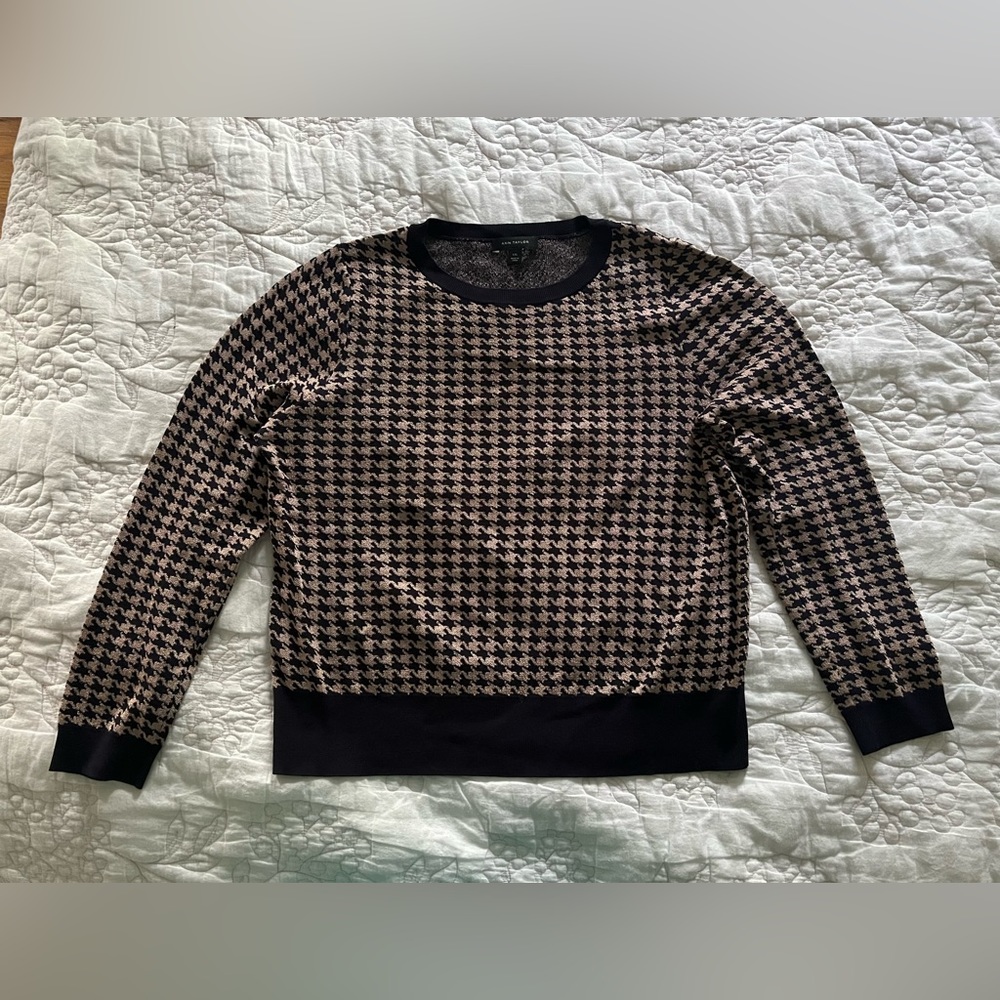 EUC Ann Taylor Houndstooth Sweater - Navy/Gold - Size XXL